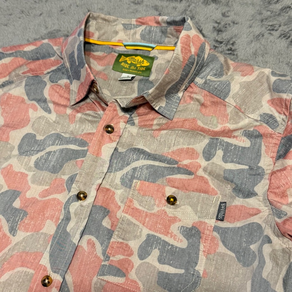 Marsh Wear Ride the Tide Camo Button Up Long Sleeve Shirt Men's‎ Size S